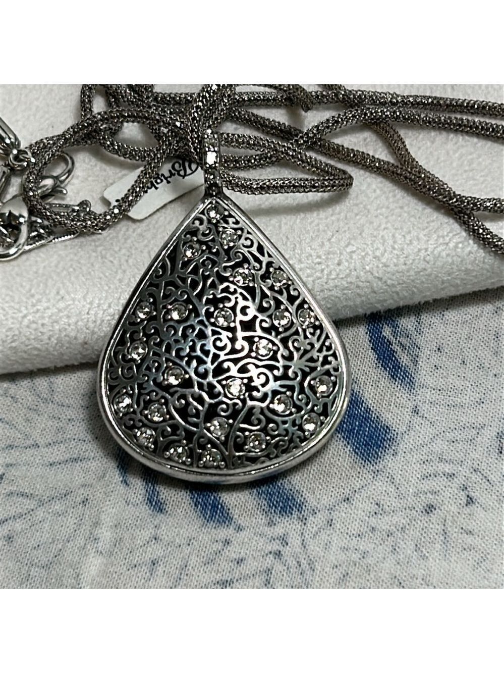 Brighton Anatola Necklace Crystals Silver Plated 34” Long Chain